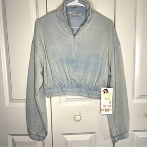 NWT Celebrity Pink Garment Dyed Crop Quarter Zip Sweatshirt Size Medium Blue New